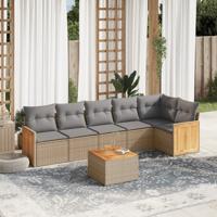 7-delige Loungeset met kussens poly rattan beige - thumbnail