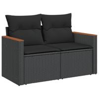 5-delige Loungeset met kussens poly rattan zwart - thumbnail