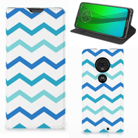 Motorola Moto G7 | G7 Plus Hoesje met Magneet Zigzag Blauw - thumbnail