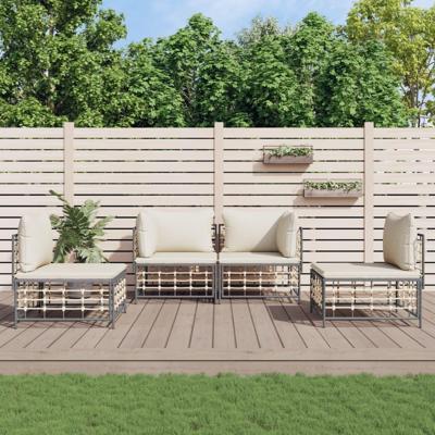 4-delige Loungeset met kussens poly rattan antracietkleurig