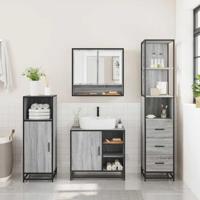 3-delige Badkamermeubelset bewerkt hout grijs sonoma eikenkleur - thumbnail