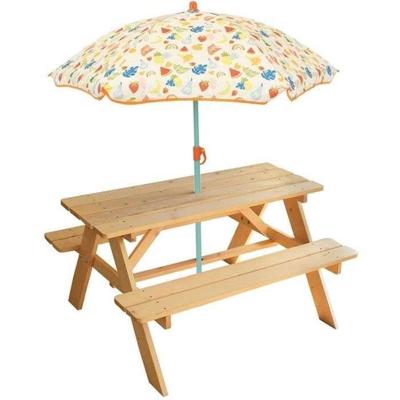 FUN HOUSE Fruity's grenen picknicktafel met parasol voor kinderen - Meerkleurig/Oranje