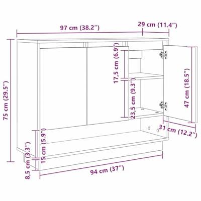 Dressoir artisanaal eikenkleurig 97 x 29 x 75 cm Bewerkt hout Dressoir artisanaal eikenkleurig 97 x 29 x 75 cm Bewerkt hout