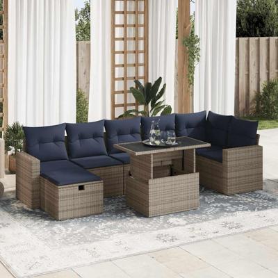 8-delige Loungeset met kussens poly rattan acacia bruin