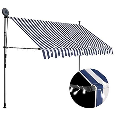Luifel handmatig uitschuifbaar met LED 250 cm blauw en wit