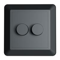 Afdekmateriaal met dubbele dimmerknop - Geschikt voor LED Dimmers - Incl. centraalplaat en raamwerk - Druk/draaischakelaar - Mat zwart - thumbnail