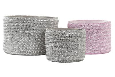 Veelzijdige mand DKD Home Decor Grijs Roze Polypropyleen 27 x 27 x 17 cm 4 Kg 3 Onderdelen (3 Stuks)