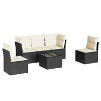 6-delige Loungeset met kussens poly rattan zwart - thumbnail