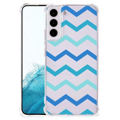 Samsung Galaxy S22 Plus Doorzichtige Silicone Hoesje Zigzag Blauw Samsung Galaxy S22 Plus Doorzichtige Silicone Hoesje Zigzag Blauw