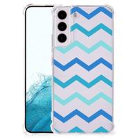 Samsung Galaxy S22 Plus Doorzichtige Silicone Hoesje Zigzag Blauw - thumbnail
