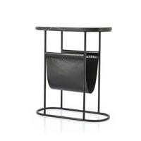 By-Boo Bijzettafel Daily marmer en leer met tijdschriftenhouder - zwart - Ovaal - thumbnail