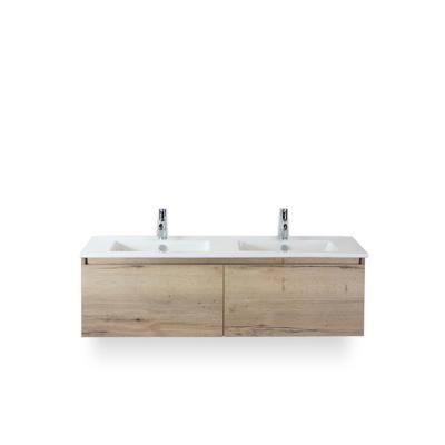 Frozen Badmeubelset 140 cm - Greeplijst in kleur - Natuur Eiken - Keramische Wastafel Wit 2 kraangaten