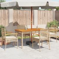 Tuinstoelen 4 st met kussens poly rattan en acaciahout beige - thumbnail