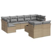 10-delige Loungeset met kussens poly rattan beige - thumbnail