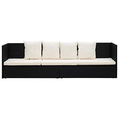 Loungebed met ligkussen en kussens poly rattan zwart Loungebed met ligkussen en kussens poly rattan zwart