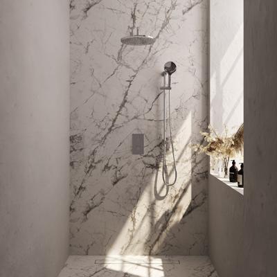 Chrome Edition thermostatische regendouche 3-weg omstelling SET 46 met 30 cm douchekop en gebogen muurarm en 3-standen handdouche en doucheslang en geïntegreerde glijstang