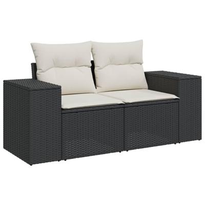 10-delige Loungeset met kussens poly rattan zwart - thumbnail