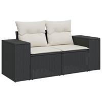 10-delige Loungeset met kussens poly rattan zwart - thumbnail