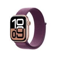 Apple Watch Series 10 (GPS 42 mm) Smartwatch - Kast van roségoudkleurig aluminium - Pruimenpaars geweven sportbandje. Conditie bijhouden, Ecg-app, always on Retina-display, CO₂-neutraal - thumbnail