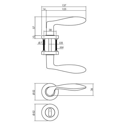Deurkruk George op rozet ø52x10mm + nokken met sleutelgat plaatjes messingkleur PVD