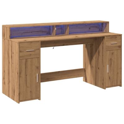 Bureau met LED-verlichting 160x55x91 cm hout artisanaal eiken - thumbnail