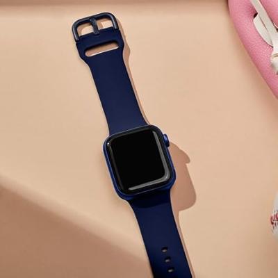 Soft siliconen bandje met gespsluiting - Nachtblauw - Geschikt voor Apple Watch 44mm / 45mm / 46mm / 49mm