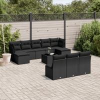 11-delige Loungeset met kussens poly rattan zwart - thumbnail
