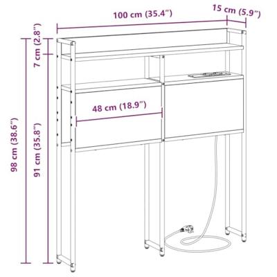Hoofdbord met plank met opslag Zwart eiken 100 cm Bewerkt hout