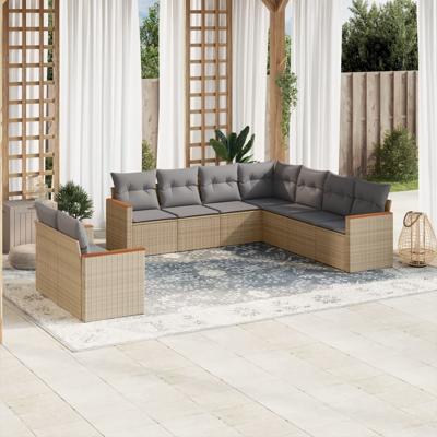10-delige Loungeset met kussens poly rattan gemengd beige