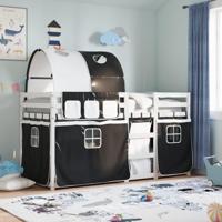 Stapelbed met gordijnen 90x190 cm grenenhout wit en zwart - thumbnail