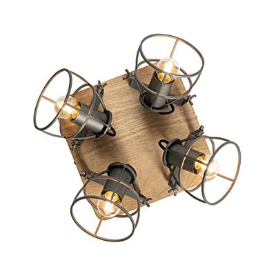 QAZQA Industriële spot hout met donkergrijs verstelbaar 4-lichts - QAZQA Industriële spot hout met donkergrijs verstelbaar 4-lichts -