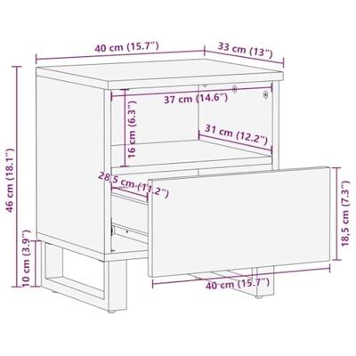 Nachtkastje Wit en zwart 40 x 33 x 46 cm massief mangohout