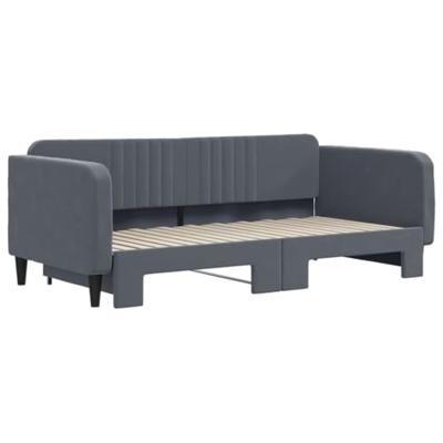 Slaapbank met onderschuifbed 90x190 cm fluweel donkergrijs
