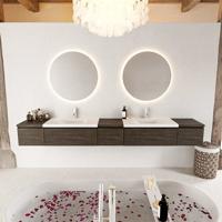 MONDIAZ BUKLA 280cm badmeubel met module 40 kleur Dark Brown met 5 lades. Wastafel CLOUD dubbel 2 kraangaten kleur Talc. - thumbnail