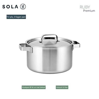 Sola Pannenset Ruby - RVS - Kookpan ø 16, 18, 20 cm & Steelpan ø 16 cm - Inductie geschikt - 4 Delig Sola Pannenset Ruby - RVS - Kookpan ø 16, 18, 20 cm & Steelpan ø 16 cm - Inductie geschikt - 4 Delig
