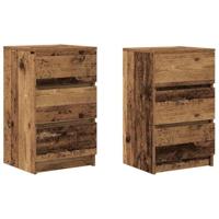 Nachtkastjes met 3 lades 2 st 39x35x65 cm oud hout - thumbnail