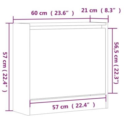 VidaXL Schoenenkast 60x21x57 cm bewerkt hout grijs sonoma eikenkleurig VidaXL Schoenenkast 60x21x57 cm bewerkt hout grijs sonoma eikenkleurig