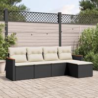 5-delige Loungeset met kussens poly rattan zwart - thumbnail