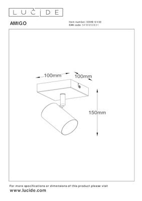 Lucide AMIGO - Plafondspot - 1xGU10 - Zwart