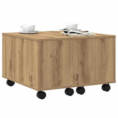 Salontafel 60x60x38 cm bewerkt hout artisanaal eikenkleurig Salontafel 60x60x38 cm bewerkt hout artisanaal eikenkleurig