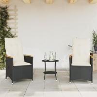 3-delige Bistroset met kussens poly rattan zwart - thumbnail