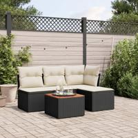 5-delige Loungeset met kussens poly rattan zwart - thumbnail
