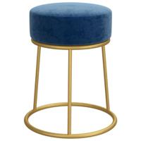 Hocker rond fluweel blauw - thumbnail