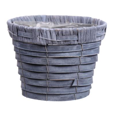 Bloempot/plantenbak handgemaakt riet/rotan mand grijs 16 x 13cm - Plantenpotten