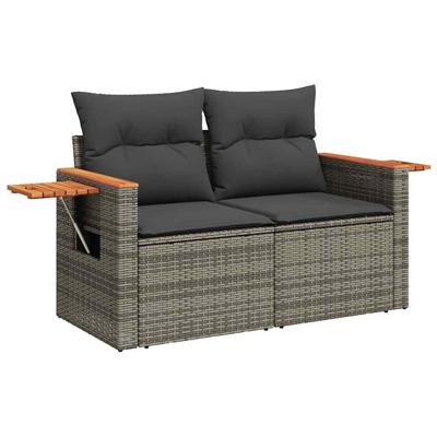 7-delige Loungeset met kussens poly rattan grijs