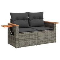 7-delige Loungeset met kussens poly rattan grijs - thumbnail