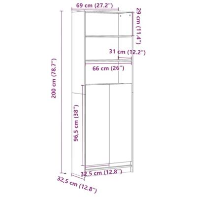 Hoge kast met LED 69x32,5x200 cm bewerkt hout zwart