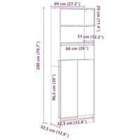 Hoge kast met LED 69x32,5x200 cm bewerkt hout zwart - thumbnail