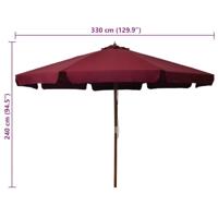 Parasol met houten paal 330 cm bordeauxrood - thumbnail
