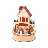 Kersttafereel Kersthuis Hout met LED, Beweging en Muziek - thumbnail